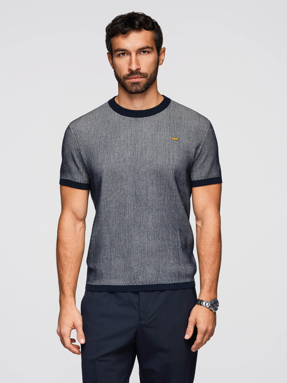 Ombre Clothing Muške majice od strukturiranog pamučnog pletiva - tamno plava V2 OM-TSCT-0265 Ombre Clothing