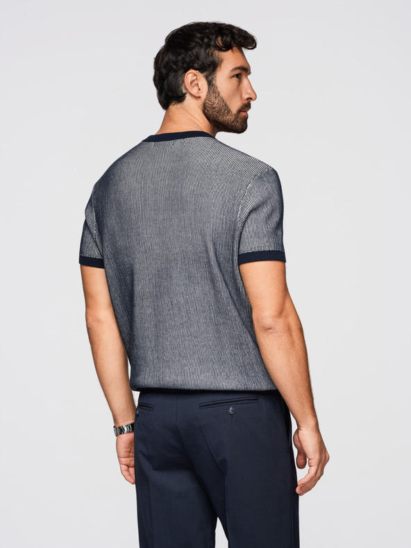 Ombre Clothing Muške majice od strukturiranog pamučnog pletiva - tamno plava V2 OM-TSCT-0265 Ombre Clothing