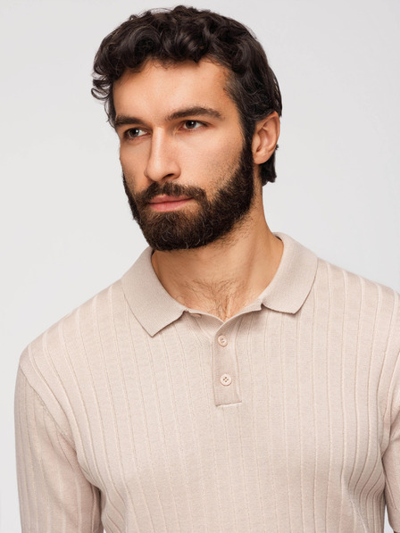 Ombre Clothing Muška polokošulja SLIM FIT od viskozne s okomitim prugama - bež V2 OM-POSS-0169 Ombre Clothing