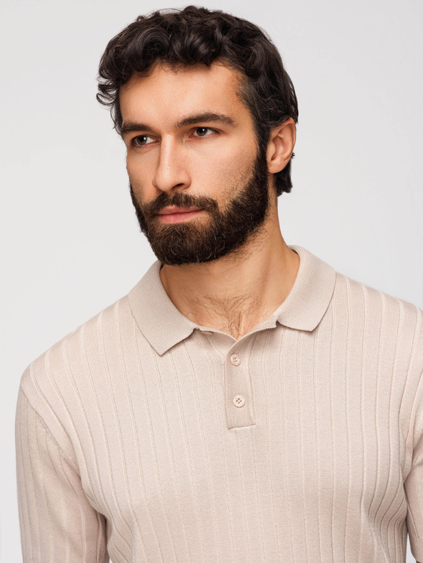 Ombre Clothing Muška polokošulja SLIM FIT od viskozne s okomitim prugama - bež V2 OM-POSS-0169 Ombre Clothing