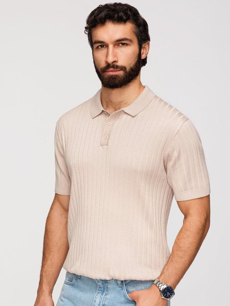 Ombre Clothing Muška polokošulja SLIM FIT od viskozne s okomitim prugama - bež V2 OM-POSS-0169 Ombre Clothing