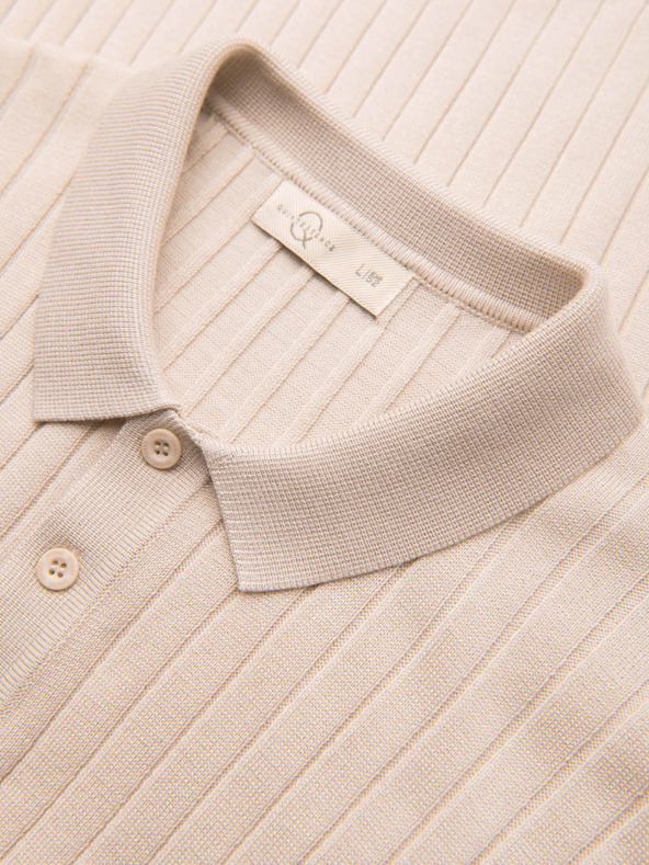 Ombre Clothing Muška polokošulja SLIM FIT od viskozne s okomitim prugama - bež V2 OM-POSS-0169 Ombre Clothing