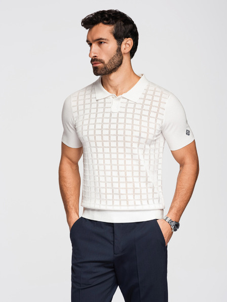 Ombre Clothing Muška viskozna profolirano polokošulja - bijela V1 OM-POSS-0168 Ombre Clothing