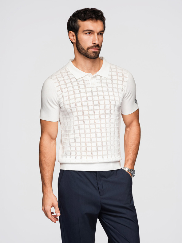 Ombre Clothing Muška viskozna profolirano polokošulja - bijela V1 OM-POSS-0168 Ombre Clothing