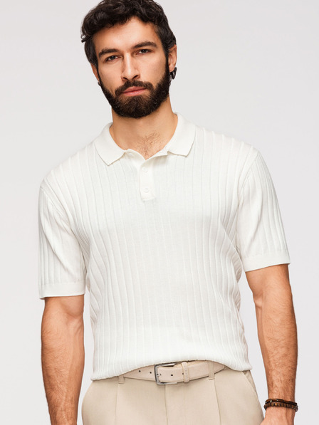 Ombre Clothing Muška polokošulja SLIM FIT od viskozne s okomitim prugama - broken white V3 OM-POSS-0169 Ombre Clothing