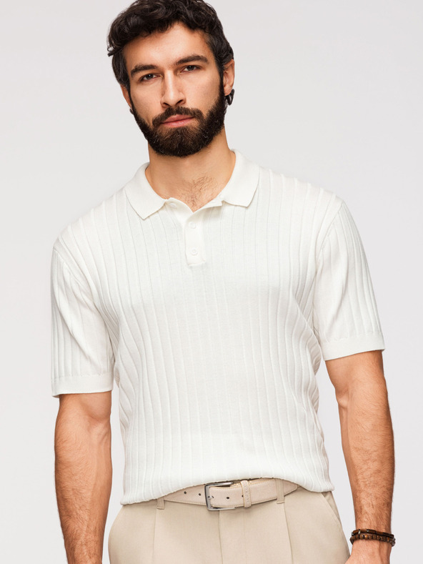 Ombre Clothing Muška polokošulja SLIM FIT od viskozne s okomitim prugama - broken white V3 OM-POSS-0169 Ombre Clothing