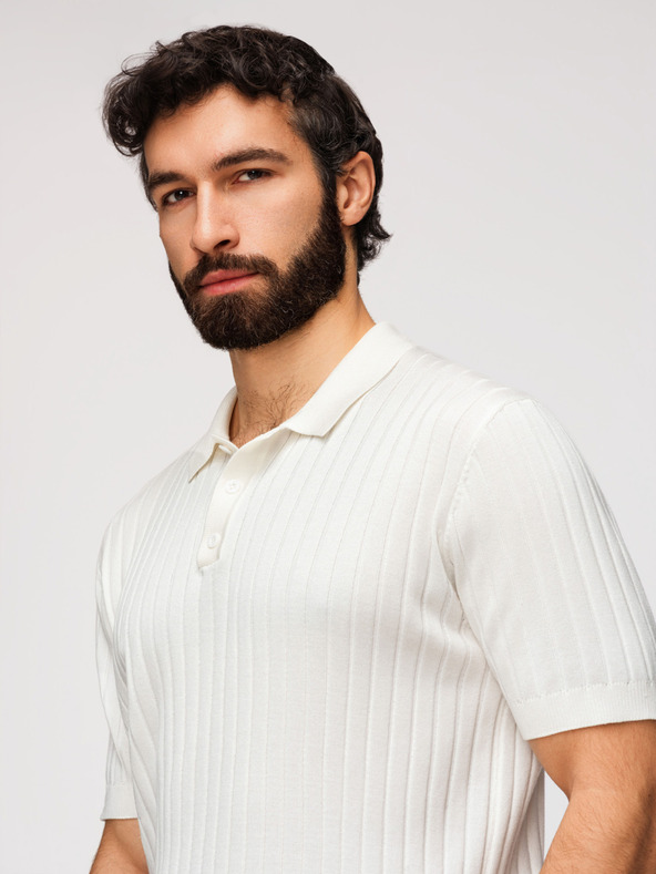 Ombre Clothing Muška polokošulja SLIM FIT od viskozne s okomitim prugama - broken white V3 OM-POSS-0169 Ombre Clothing