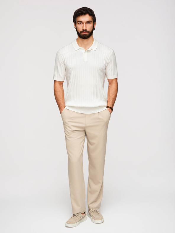 Ombre Clothing Muška polokošulja SLIM FIT od viskozne s okomitim prugama - broken white V3 OM-POSS-0169 Ombre Clothing