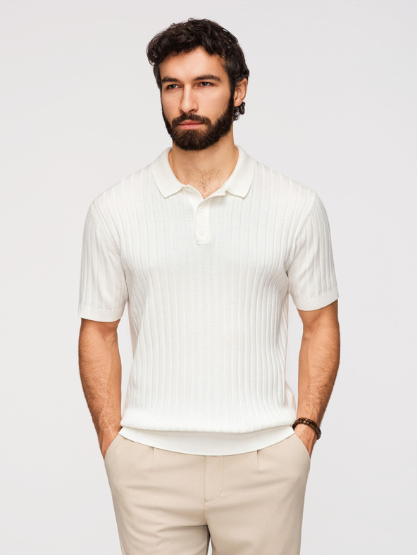 Ombre Clothing Muška polokošulja SLIM FIT od viskozne s okomitim prugama - broken white V3 OM-POSS-0169 Ombre Clothing