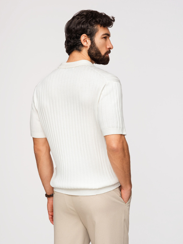 Ombre Clothing Muška polokošulja SLIM FIT od viskozne s okomitim prugama - broken white V3 OM-POSS-0169 Ombre Clothing