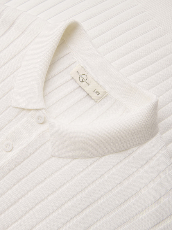 Ombre Clothing Muška polokošulja SLIM FIT od viskozne s okomitim prugama - broken white V3 OM-POSS-0169 Ombre Clothing