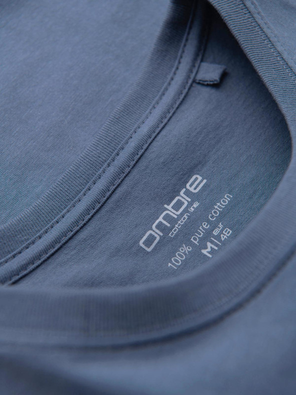 Ombre Clothing Muška pamučna majica BASIC s okruglim izrezom - bijela/grafit/plava od denimaV8 OM-TSBS-0268 Ombre Clothing