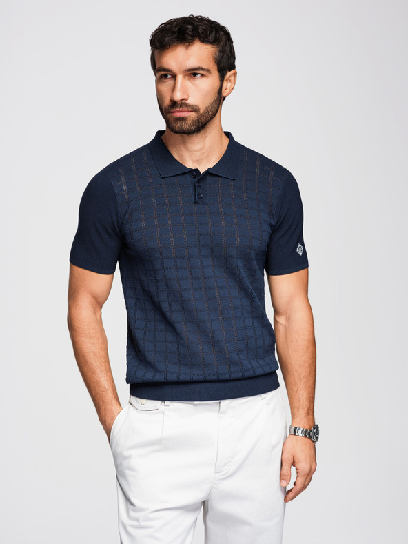 Ombre Clothing Muška viskozna profolirano polokošulja - tamno plava V2 OM-POSS-0168 Ombre Clothing