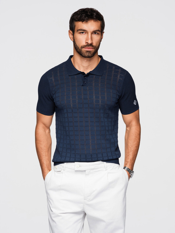 Ombre Clothing Muška viskozna profolirano polokošulja - tamno plava V2 OM-POSS-0168 Ombre Clothing