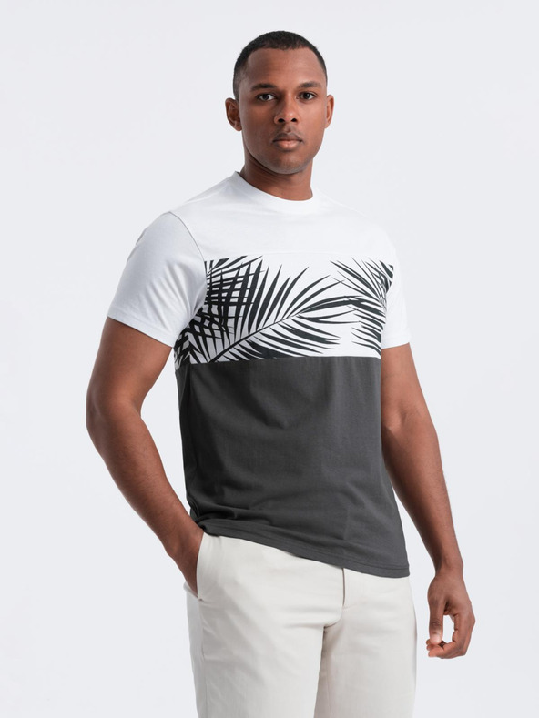 Ombre Clothing Muška dvobojne majica s tiskanjem palminih listova - grafit V2 OM-TSPT-0177 Ombre Clothing