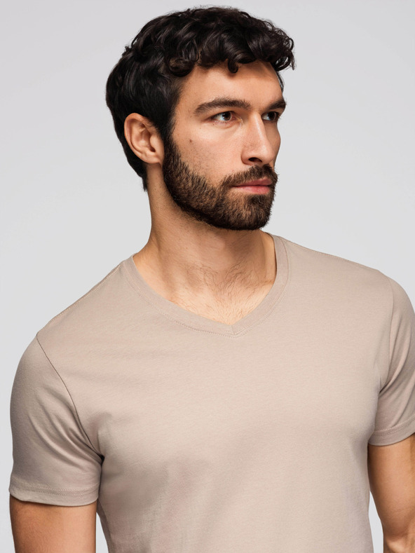 Ombre Clothing Muška pamučna majica BASIC s V izrezom - sivo-zelena/bijela/bež V14 OM-TSBS-0281 Ombre Clothing