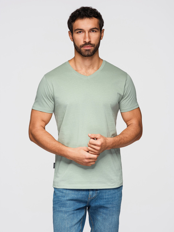 Ombre Clothing Muška pamučna majica BASIC s V izrezom - sivo-zelena/bijela/bež V14 OM-TSBS-0281 Ombre Clothing