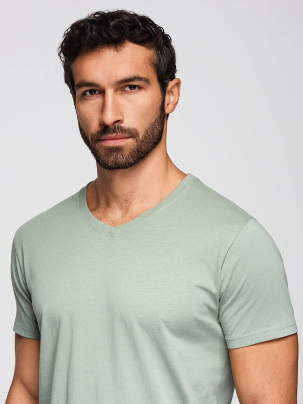 Ombre Clothing Muška pamučna majica BASIC s V izrezom - sivo-zelena/bijela/bež V14 OM-TSBS-0281 Ombre Clothing