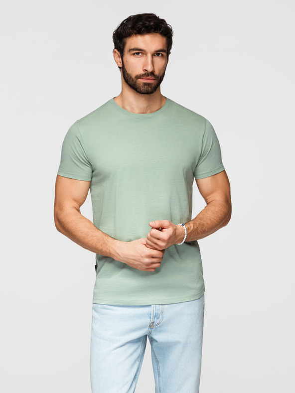 Ombre Clothing Muška pamučna košulja BASIC s okruglim izrezom - sivo-zelena/bijela/bež V14 OM-TSBS-0268 Ombre Clothing