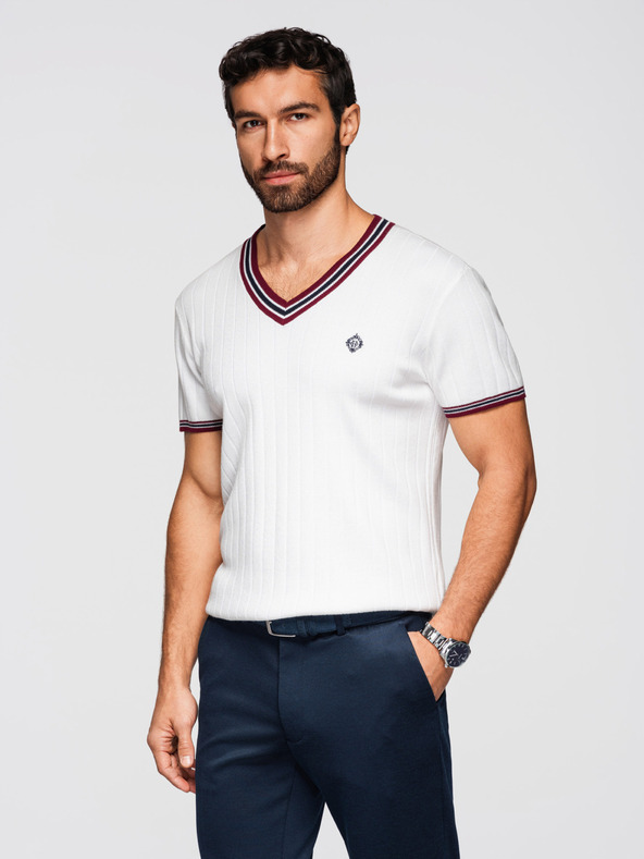 Ombre Clothing Muška viskozna majica s V izrezom - bijela V1 OM-TSCT-0266 Ombre Clothing