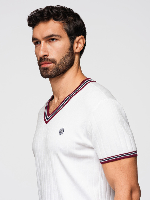 Ombre Clothing Muška viskozna majica s V izrezom - bijela V1 OM-TSCT-0266 Ombre Clothing