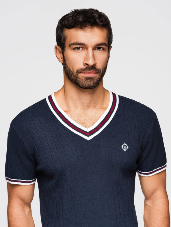 Ombre Clothing Muška viskozna majica sa zmijskim izrezom - tamno plava V2 OM-TSCT-0266 Ombre Clothing