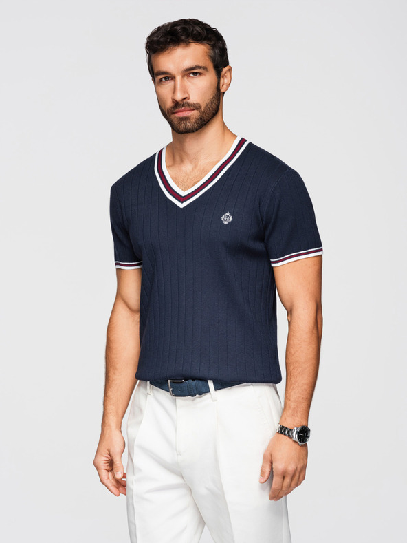 Ombre Clothing Muška viskozna majica sa zmijskim izrezom - tamno plava V2 OM-TSCT-0266 Ombre Clothing