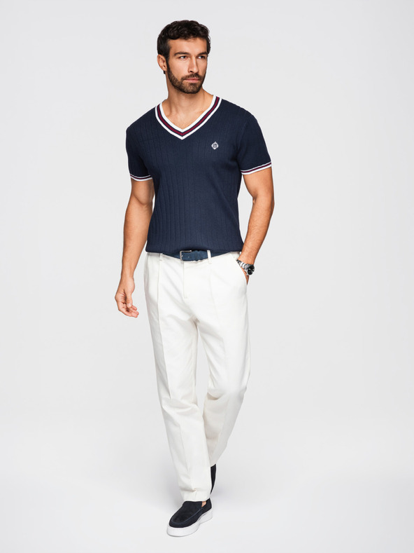 Ombre Clothing Muška viskozna majica sa zmijskim izrezom - tamno plava V2 OM-TSCT-0266 Ombre Clothing