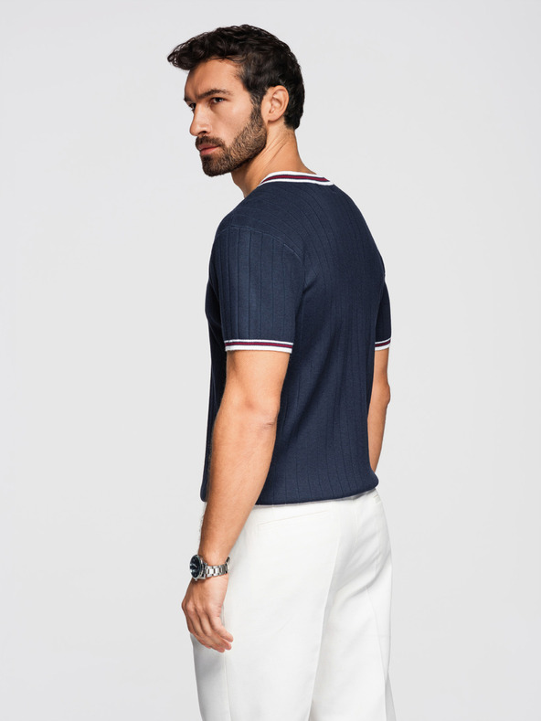 Ombre Clothing Muška viskozna majica sa zmijskim izrezom - tamno plava V2 OM-TSCT-0266 Ombre Clothing