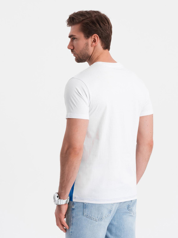 Ombre Clothing Muška pamučna majica u bojama trikolore - bijela i plava V4 OM-TSCT-0174 Ombre Clothing