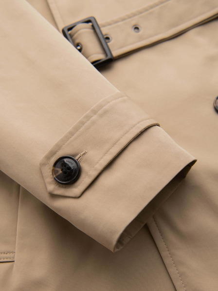 Ombre Clothing Elegantan muški dvoredan kaput SLIM FIT s pojasnom - bež V1 OM-COLC-0146 Ombre Clothing
