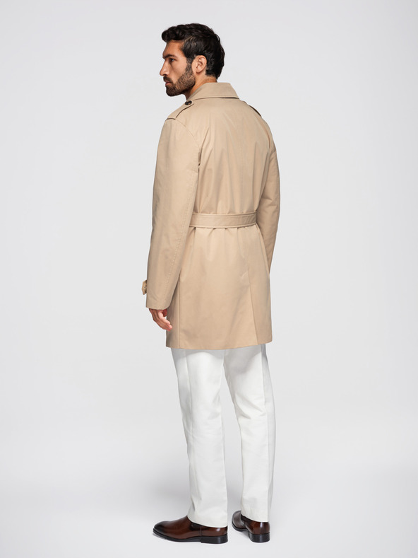 Ombre Clothing Elegantan muški dvoredan kaput SLIM FIT s pojasnom - bež V1 OM-COLC-0146 Ombre Clothing