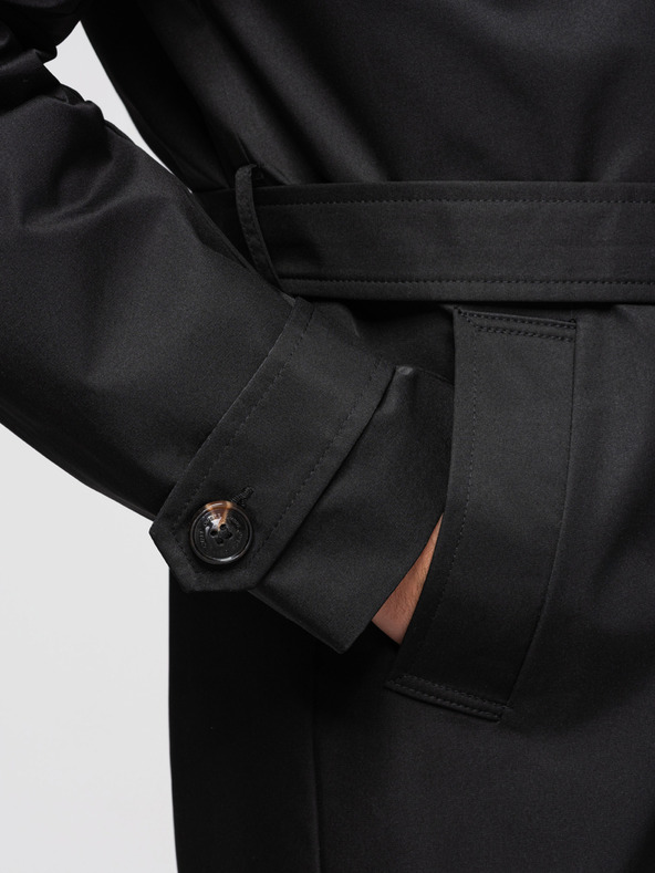 Ombre Clothing Muški dvoredan elegantan kaput SLIM FIT s pojasnom - crni V2 OM-COLC-0146 Ombre Clothing