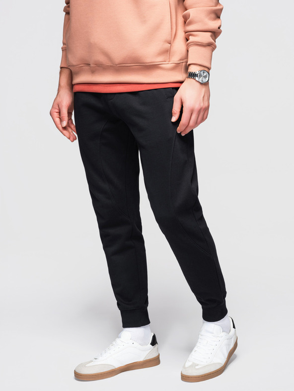 Ombre Clothing Muške trenirke BASIC s rebrasto nogavicom - crne V5 OM-PABS-0305 Ombre Clothing