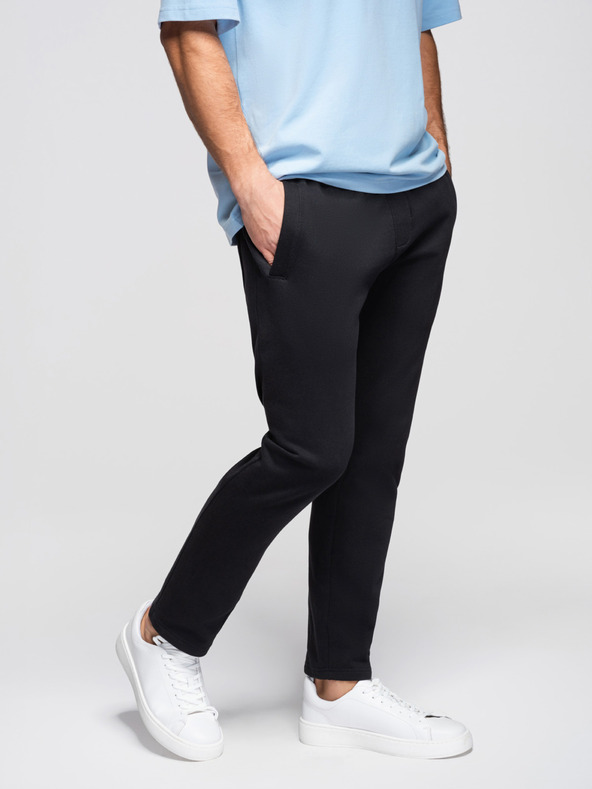 Ombre Clothing Muške pamučne trakupaste hlače BASIC bez podstave - crne V5 OM-PABS-0304 Ombre Clothing