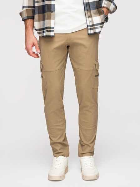 Ombre Clothing Muške hlače s ravnim nogavicama i patentnim džepovima - kaki V3 P1517 Ombre Clothing