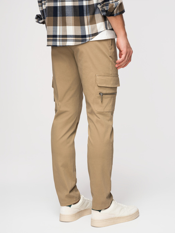 Ombre Clothing Muške hlače s ravnim nogavicama i patentnim džepovima - kaki V3 P1517 Ombre Clothing