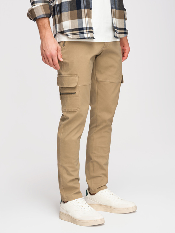 Ombre Clothing Muške hlače s ravnim nogavicama i patentnim džepovima - kaki V3 P1517 Ombre Clothing