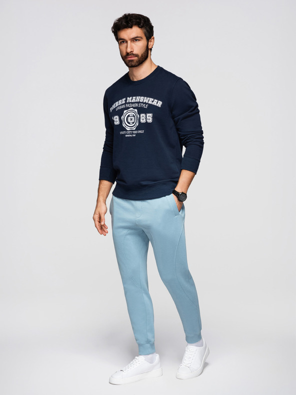 Ombre Clothing Muške trenirke BASIC s rebrastim - plave V7 OM-PABS-0305 Ombre Clothing