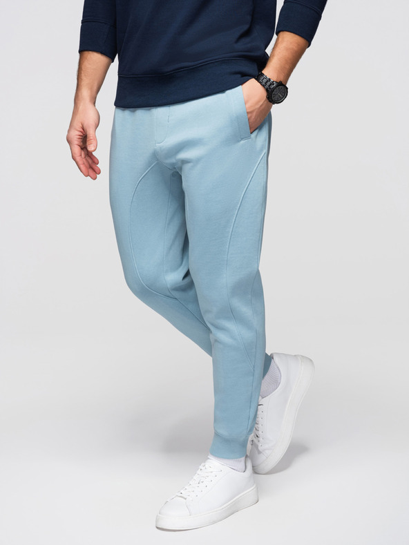 Ombre Clothing Muške trenirke BASIC s rebrastim - plave V7 OM-PABS-0305 Ombre Clothing