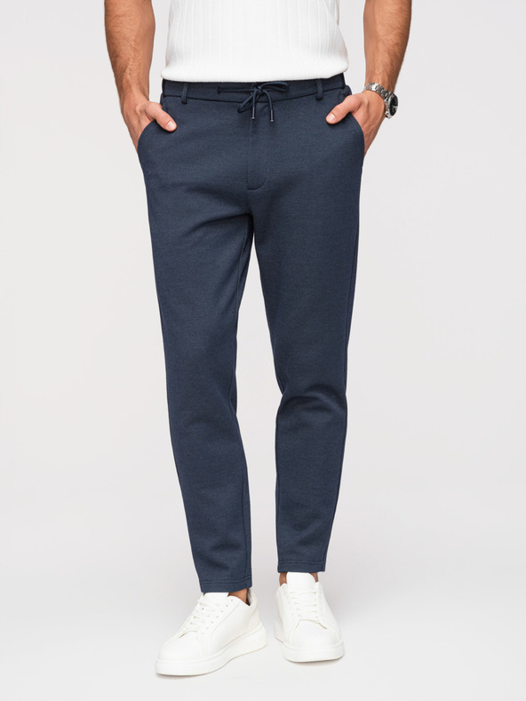 Ombre Clothing Muške opuštene hlače CARROT FIT od žakard pletenine - tamno plave V1 OM-PACP-0292 Ombre Clothing