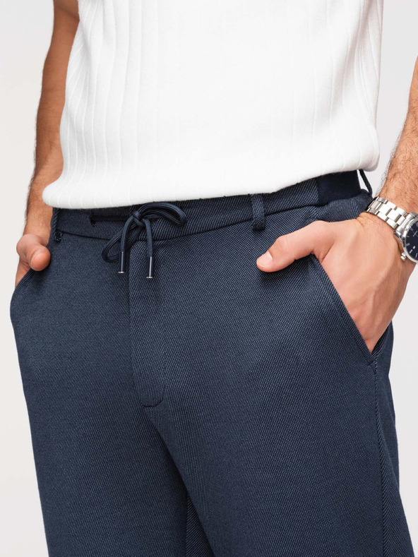 Ombre Clothing Muške opuštene hlače CARROT FIT od žakard pletenine - tamno plave V1 OM-PACP-0292 Ombre Clothing