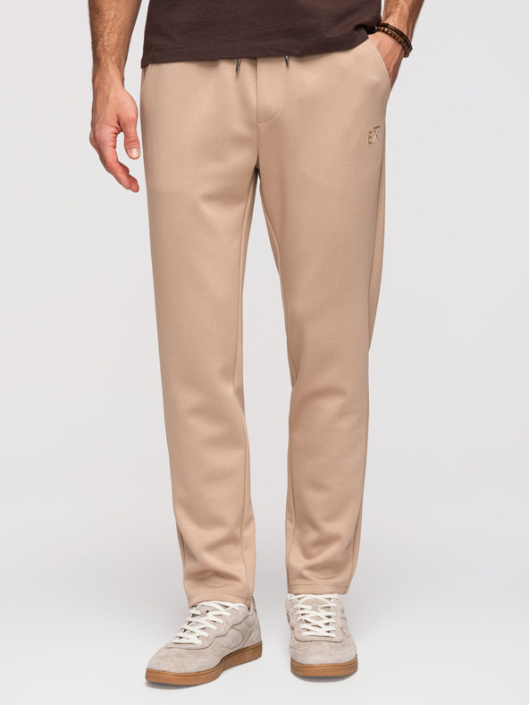 Ombre Clothing Muške trenirke s ravnim nogavicama od glatke pletenine - bež V3 OM-PSBC-0221 Ombre Clothing