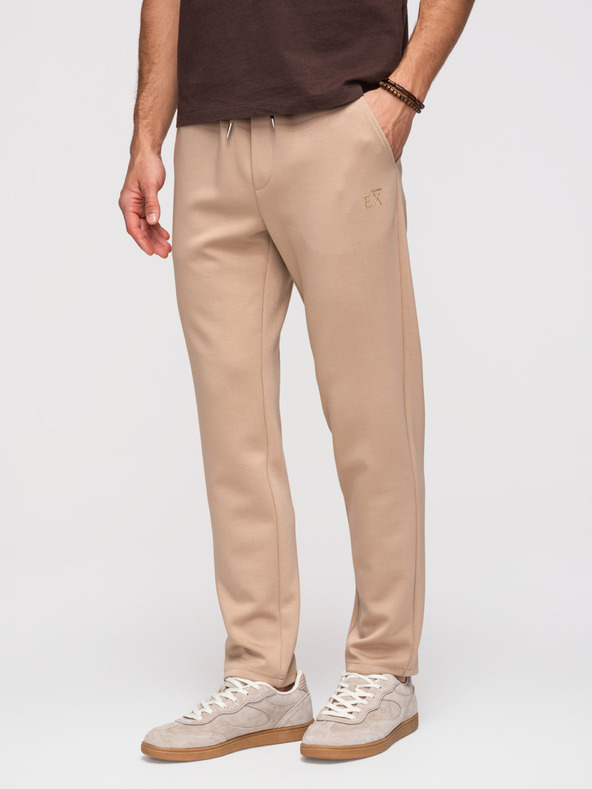 Ombre Clothing Muške trenirke s ravnim nogavicama od glatke pletenine - bež V3 OM-PSBC-0221 Ombre Clothing