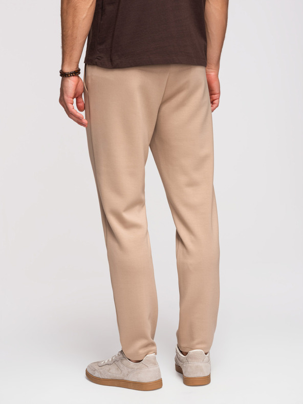 Ombre Clothing Muške trenirke s ravnim nogavicama od glatke pletenine - bež V3 OM-PSBC-0221 Ombre Clothing