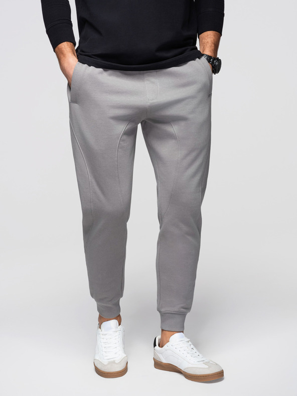 Ombre Clothing Muške trenirke BASIC s rebrastim nogavicama - sive V8 OM-PABS-0305 Ombre Clothing