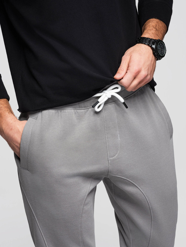 Ombre Clothing Muške trenirke BASIC s rebrastim nogavicama - sive V8 OM-PABS-0305 Ombre Clothing