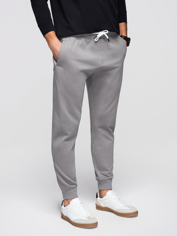 Ombre Clothing Muške trenirke BASIC s rebrastim nogavicama - sive V8 OM-PABS-0305 Ombre Clothing