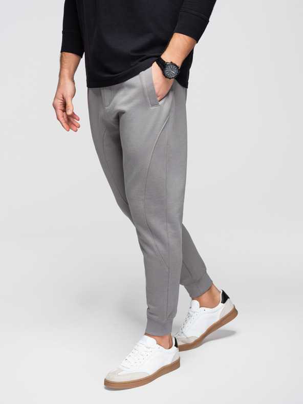 Ombre Clothing Muške trenirke BASIC s rebrastim nogavicama - sive V8 OM-PABS-0305 Ombre Clothing