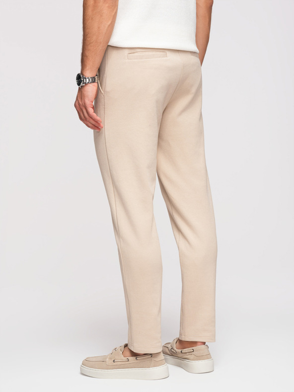 Ombre Clothing Muške opuštene hlače CARROT FIT od žakard pletenine - bež V2 OM-PACP-0292 Ombre Clothing